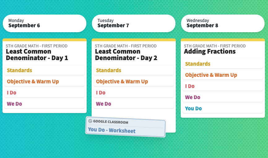 Drags Activities Between Lessons